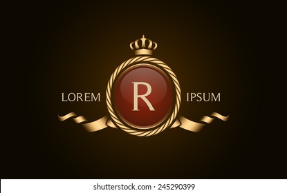 Letter R crest logo. Alphabet logotype vector design.