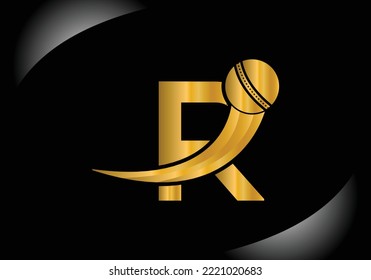 Letter R Cricket Logo Concept With Moving Cricket Ball Icon. Cricket Sports Logotype Symbol Vector Template Design.