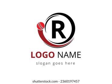 Letter R Cricket Logo Concept With Moving Cricket Ball Icon. For Cricket Club Symbol Vector Template