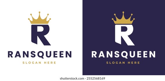 Letra R com conceito de design de logotipo Crown. R inicial com símbolo monarca Monograma elegante com símbolo real para luxo e marca premium. Ilustração do vetor de logotipo do alfabeto R