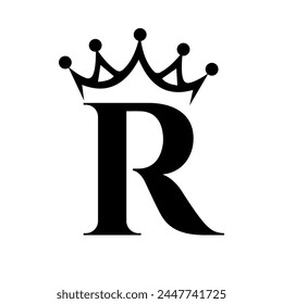 Letter R Crown Logo for Queen Sign, Beauty, Fashion, Star, Elegant, Luxury Symbol	