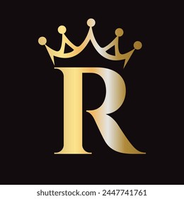 Letter R Crown Logo for Queen Sign, Beauty, Fashion, Star, Elegant, Luxury Symbol	