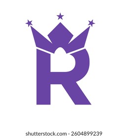 Letter R Crown Logo for Queen Sign, Beauty, Fashion, Elegant, Luxury Symbol. King Logo Sign