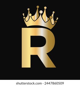 Letter R Crown Logo Template. Royal Crown Logotype Luxury Sign  for Beauty, Fashion, Star, Elegant Symbol