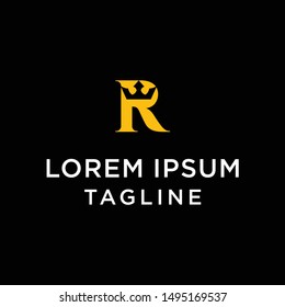 Letter R crown vector logo Design template. Design with gold color. Suitable for kingdom, fashion, font, alphabet. Vintage style.
