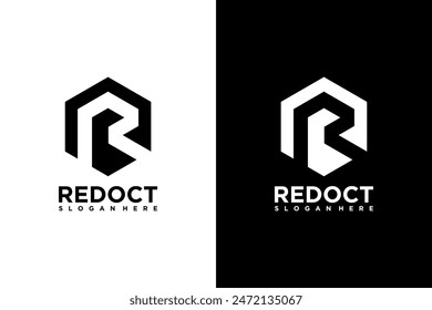 Letter r cube Geometric box logo design template