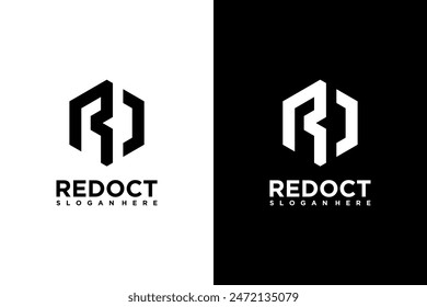 Letter r cube Geometric box logo design template