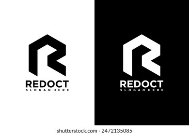 Letter r cube Geometric box logo design template