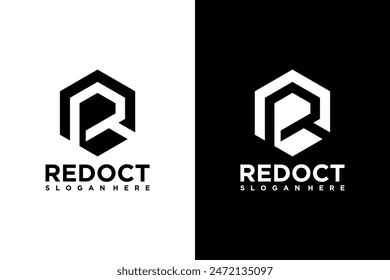 Letter r cube Geometric box logo design template