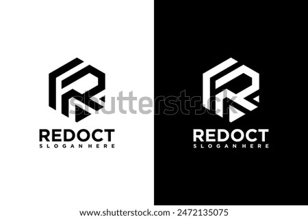 Letter r cube Geometric box logo design template