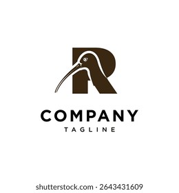Letter R Curlew bird Logo Icon Vector