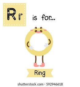 Letter R Cute Children Colorful Geometric Shapes Alphabet Tracing Flashcard Of Ring For Kids Learning English Vocabulary.