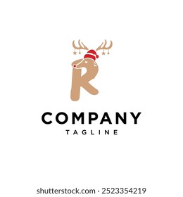 Letter R Cute Christmas Reindeer logo icon vector