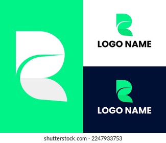 Letter r and letter d monogram logo with 3d concept in gradient green color