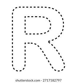 Letra R tracejada linha contorno vetor ilustração versão preta