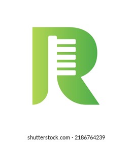 Letter R Dental Logo Concept with Tooth Brush Vector Template. Teeth, Dental Care Symbol, Medical and Medicine Sign