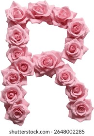 The letter "R" is depicted using a collection of light pink roses arranged to form the shape of the letter, creating a visually appealing and floral representation of the alphabet.