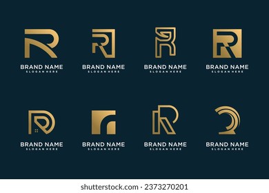 Letter R design element icon vector collection with creative unique concept