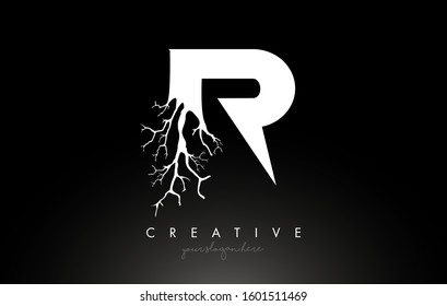 Letter R Design Logo with Creative Tree Branch. R Letter Tree Icon Logo  Vector Illustration.