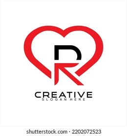 Letter R design logo vector with heart symbol.