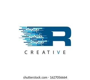 Letter R Digital Data , Technology and digital abstract line R fast techno design concept.  