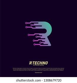 Letter R Digital logo design concept Vector. Initial R Technology logo template.