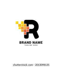 Letter R digital pixel modern gradient technology vector logo design
