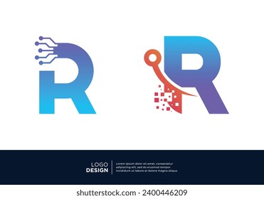 Letter R digital technology logo design collection.
