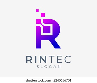 Letter R Digital Technology Pixel Particle Data Network Intelligence Modern Icon Vector Logo Design