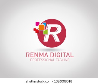 Letter R Digital Vector Logo