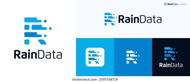 Letter R digitaly logo icon design, Simple symbol icon R integrated with data sign, Letter R digital vector illustration, Initial R logo for Technology, Data, Software, Pixel, Visual, Server, Business