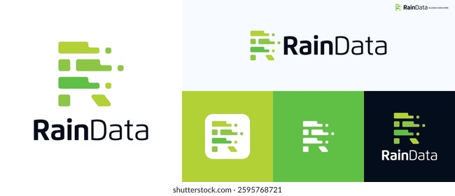 Letter R digitaly logo icon design, Simple symbol icon R integrated with data sign, Letter R digital vector illustration, Initial R logo for Technology, Data, Software, Pixel, Visual, Server, Business