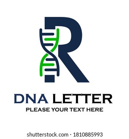 Letter r DNA logo template. Design with chromosome symbol. Suitable for research, science, medical, logotype, technology, lab, molecule, protein, nucleus etc