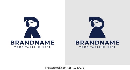 Conjunto de logotipos de perro de letra R, que simboliza la lealtad, la alegría y la compañía