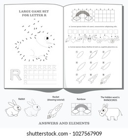 Letter R. Dot to dot educational game for kids.
