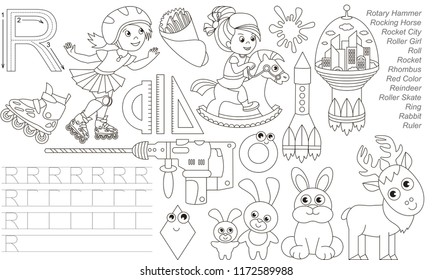 Letter R. Dot to dot educational game for kids.