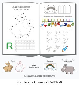Letter R. Dot to dot educational game for kids.