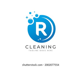 Letter R with Dots and Bubbles. Cleaning Logo Design Template
