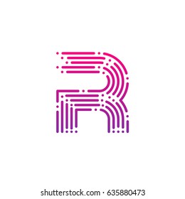 Letter R with Dots and Lines logotype,Fast Speed, Delivery, Digital and Technology for your Corporate identity