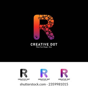 Letter R with dots logo vector design. Vector alphabet Illustration of a Colorful  logotype with Bubbles. Suitable for business, technology, poster, initial name 