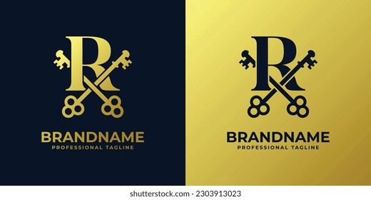 Letter R With Double Key Logo, suitable for any business related to key with R initial.