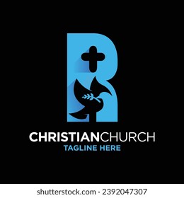 Letter R Dove Christian Logo Design Template Inspiration, Vector Illustration.
