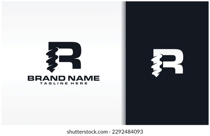 Letter R Drill Bit Logo Design Vector