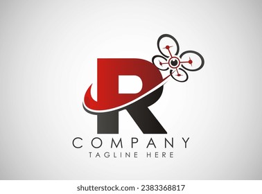 Letter R drone logo design vector template. Drone technology logo sign symbol