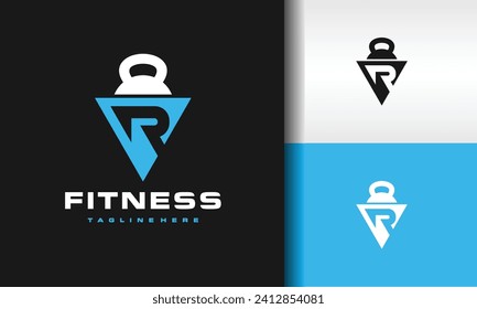 letter R dumbbell fitness logo