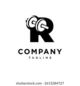 Letter R Dumbbell Logo Icon Vector