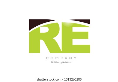 letter re r e alphabet combination logo icon design with green and brown color suitable for a company or business
