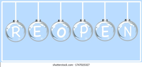 The letter R E O P E N re-opened on the ball glass. 