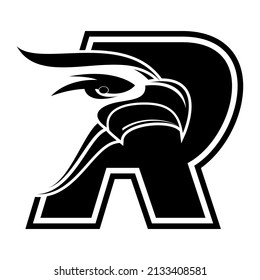 Letra R con diseño de logotipo de ilustración de la cabeza del águila