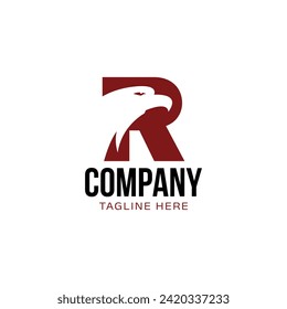 letter R and eagle head negative space logo vector icon illustration